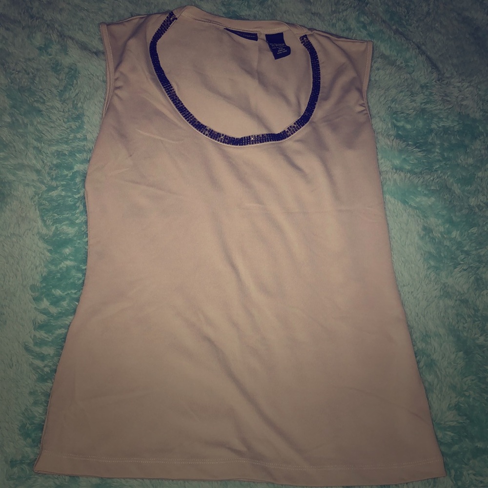 Dress shirt, cream and w/brown embellishments
